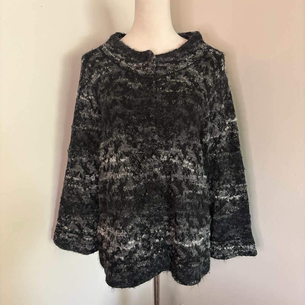 Eileen Fisher Italian Yarn Mohair Wool Boucle Fuzzy Cardigan Sweater Jacket L Lg